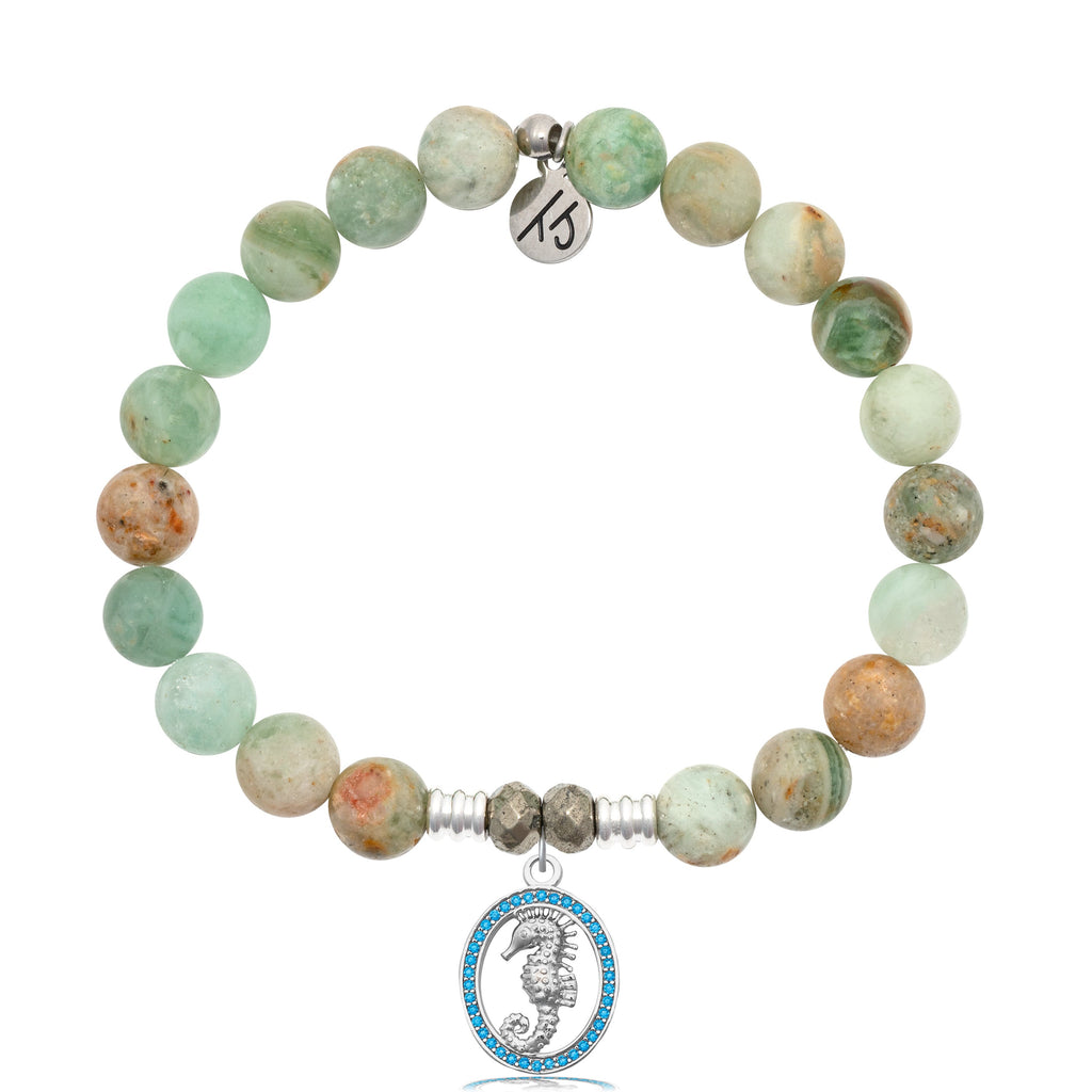 Green Quartz Stone Bracelet with Seahorse Sterling Silver Charm