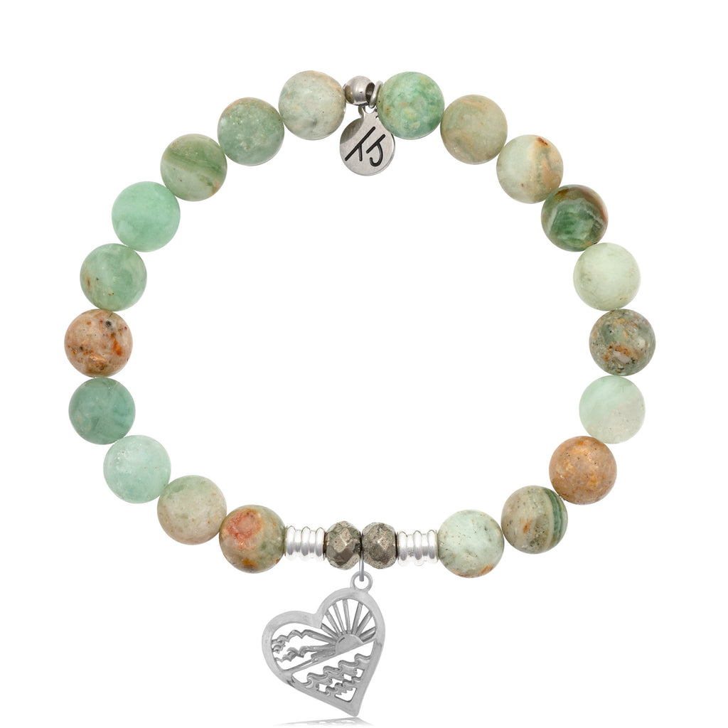 Green Quartz Stone Bracelet with Seas the Day Sterling Silver Charm