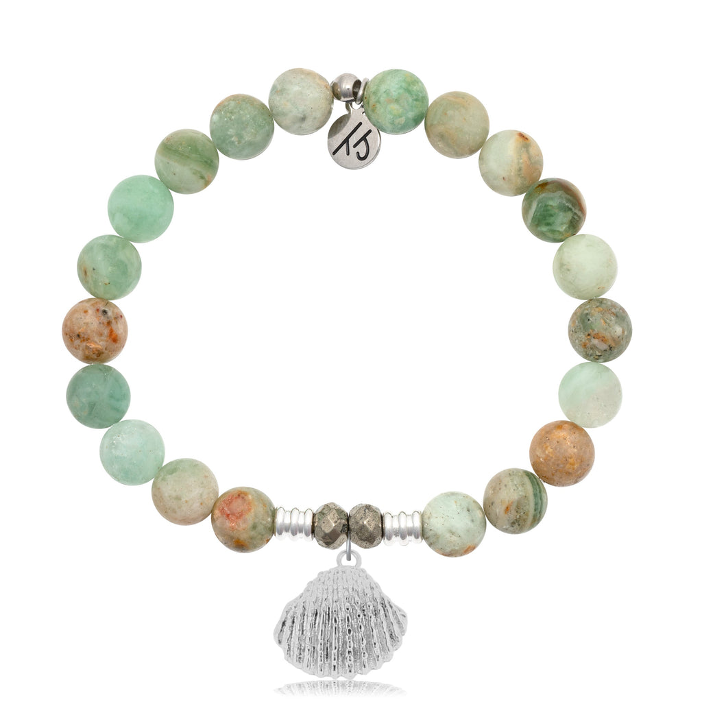 Green Quartz Stone Bracelet with Seashell Sterling Silver Charm