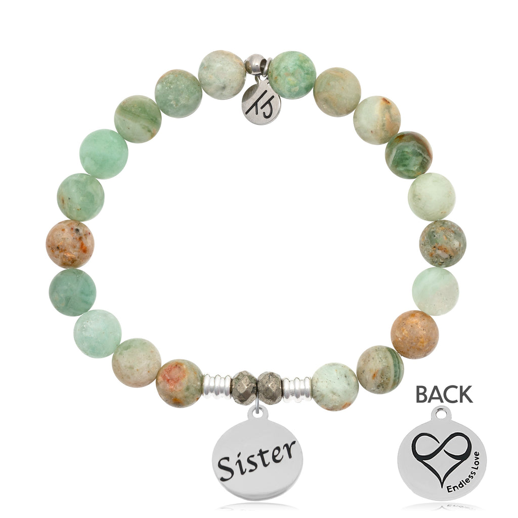 Green Quartz Stone Bracelet with Sister Sterling Silver Charm