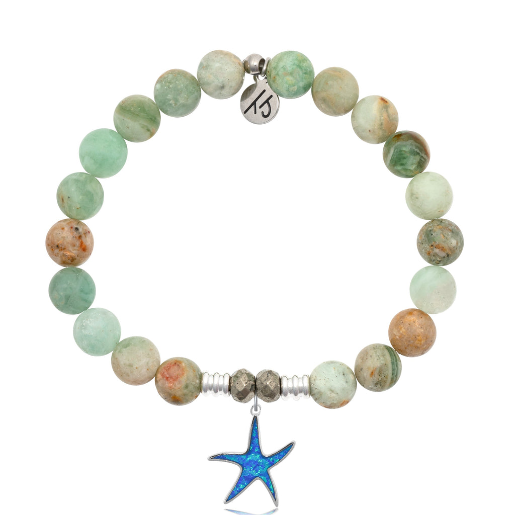 Green Quartz Stone Bracelet with Star of the Sea Sterling Silver Charm