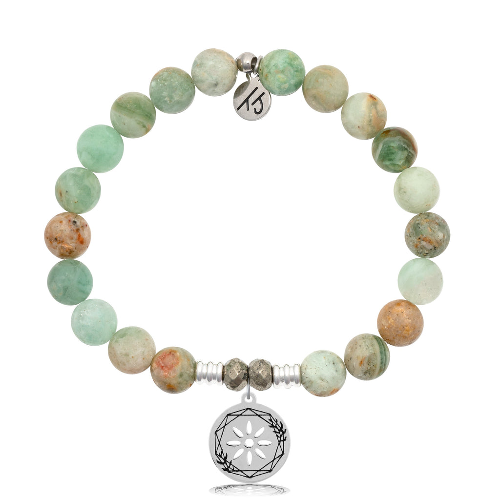 Green Quartz Stone Bracelet with Thank You Sterling Silver Charm