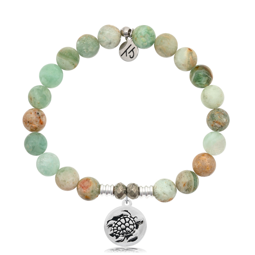 Green Quartz Stone Bracelet with Turtle Sterling Silver Charm
