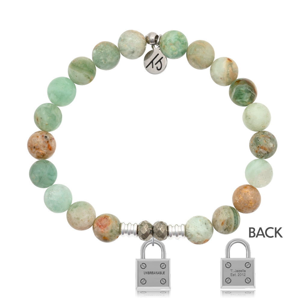 Green Quartz Stone Bracelet with Unbreakable Sterling Silver Charm