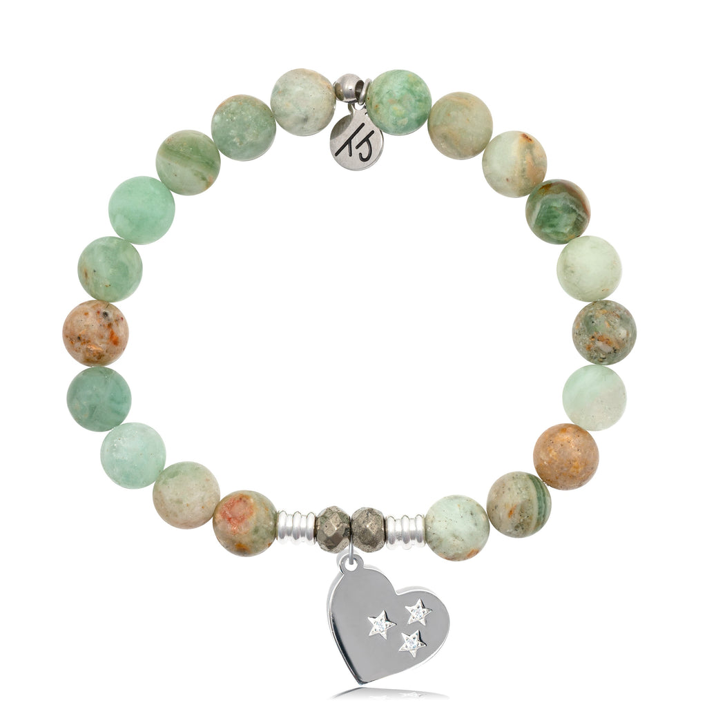 Green Quartz Stone Bracelet with Wishing Heart Sterling Silver Charm