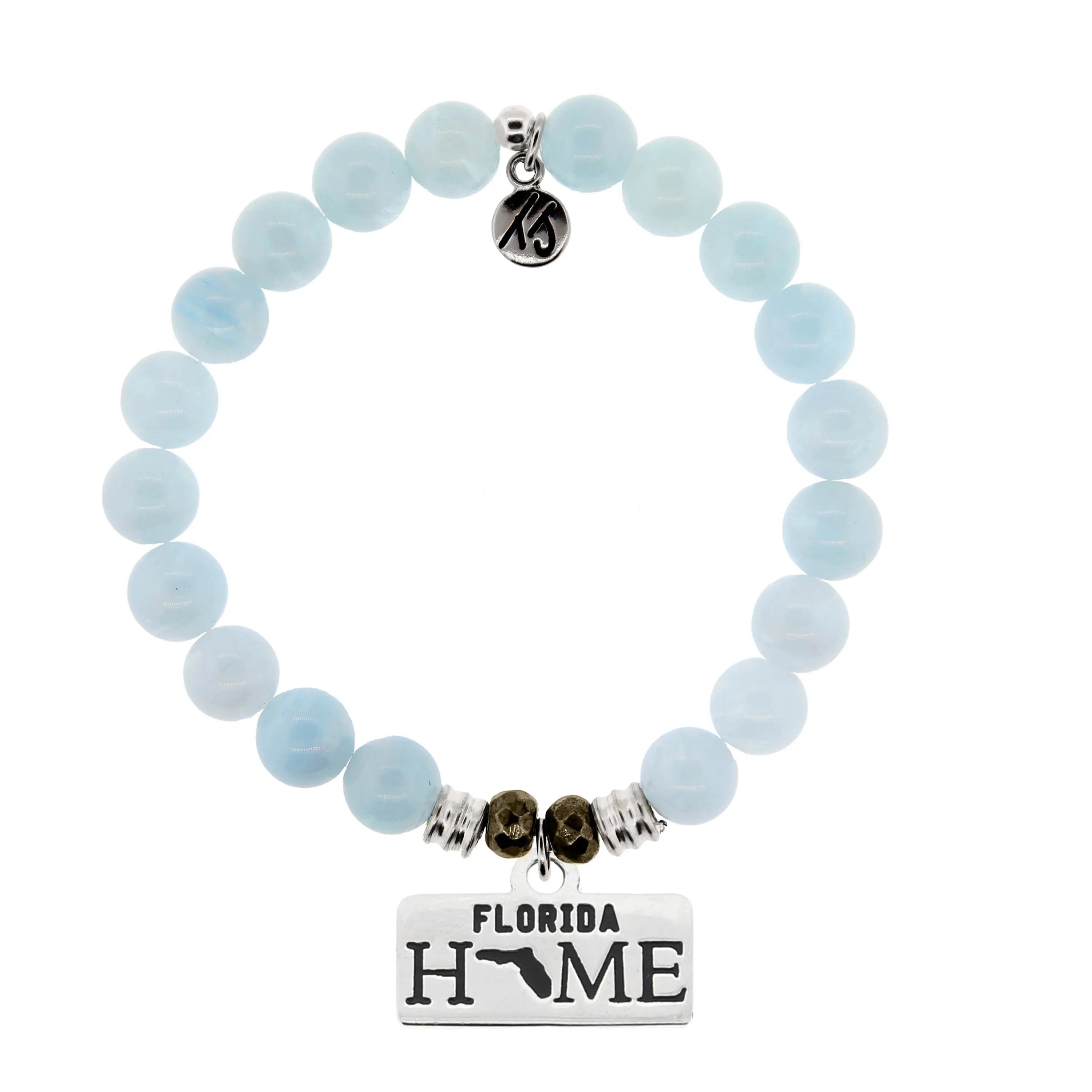 Home Collection- Blue Aquamarine Stone Bracelet with Florida Sterling Silver Charm T. Jazelle