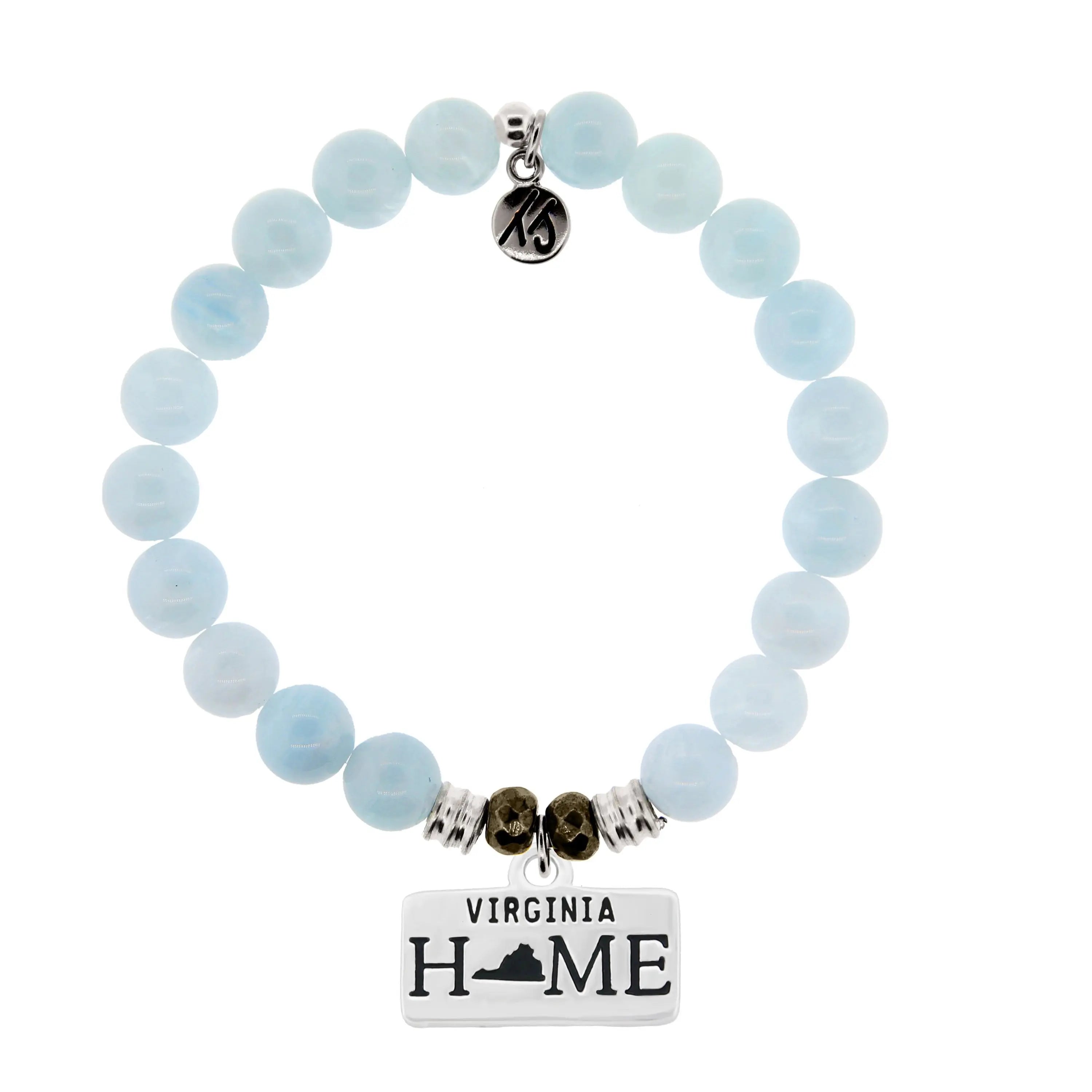 Home Collection- Blue Aquamarine Stone Bracelet with Virginia Sterling Silver Charm T. Jazelle