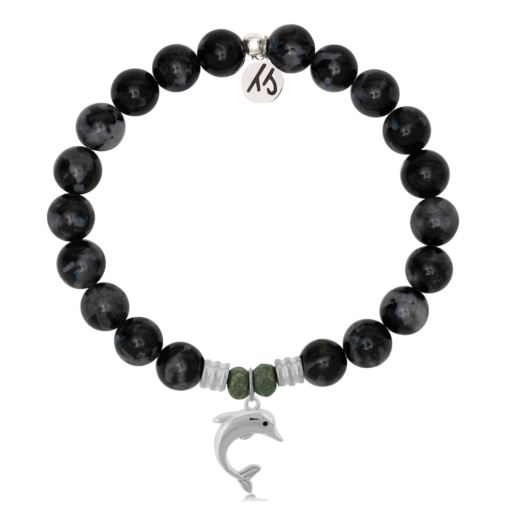 Indigo Gabbro Stone Bracelet with Dolphin Sterling Silver Charm