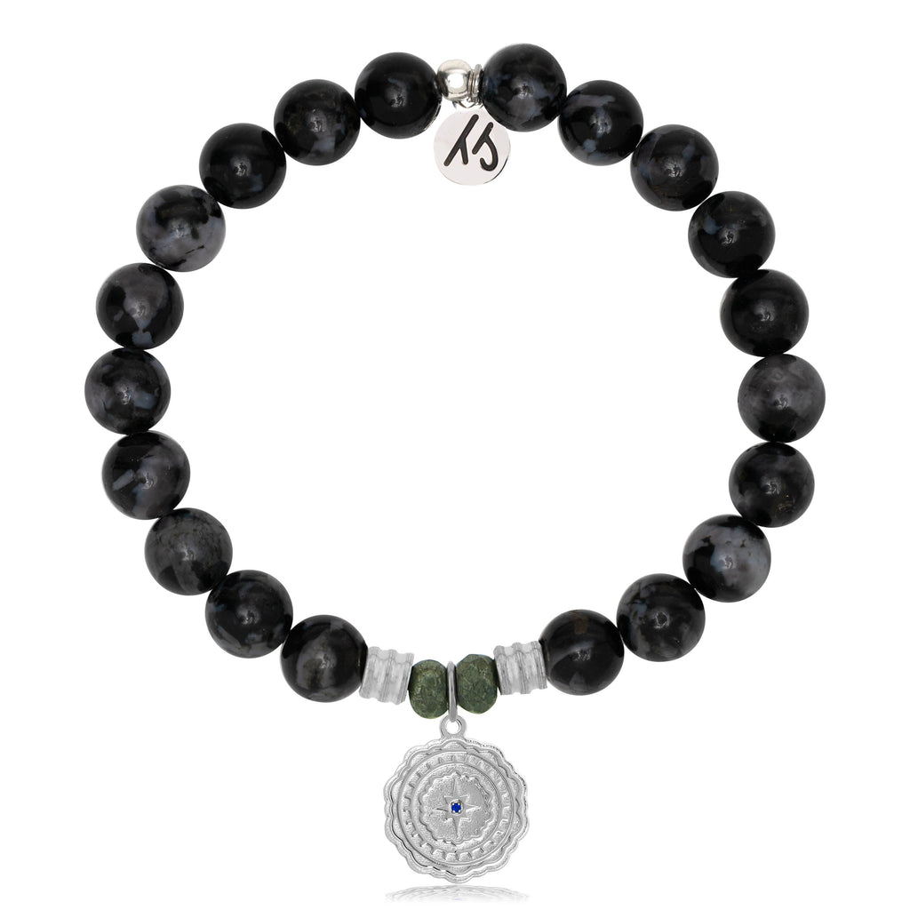 Indigo Gabbro Stone Bracelet with Healing Sterling Silver Charm