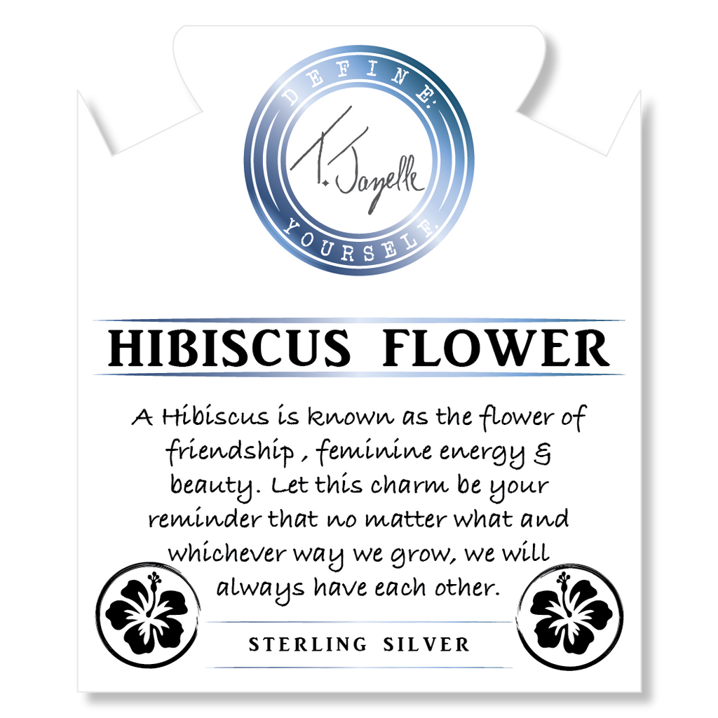 Indigo Gabbro Stone Bracelet with Hibiscus Flower Sterling Silver Charm