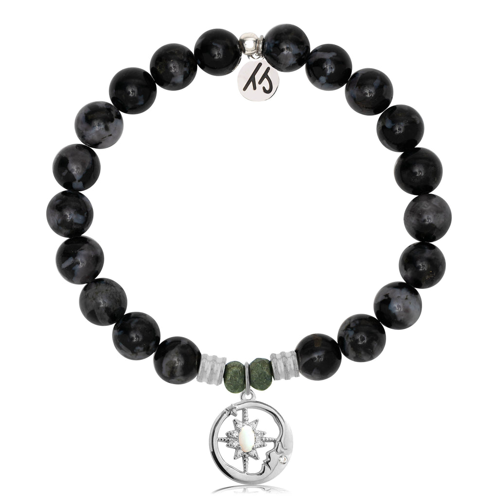 Indigo Gabbro Stone Bracelet with Moonlight Sterling Silver Charm