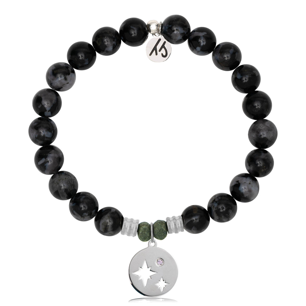 Indigo Gabbro Stone Bracelet with Mother Daughter Sterling Silver Charm