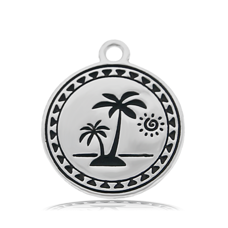 Indigo Gabbro Stone Bracelet with Palm Tree Sterling Silver Charm