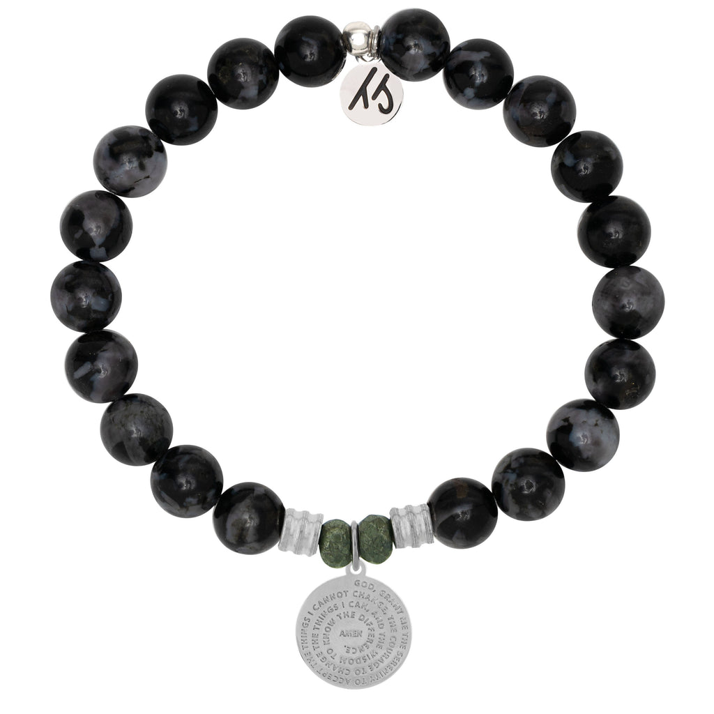 Indigo Gabbro Stone Bracelet with Serenity Prayer Sterling Silver Charm