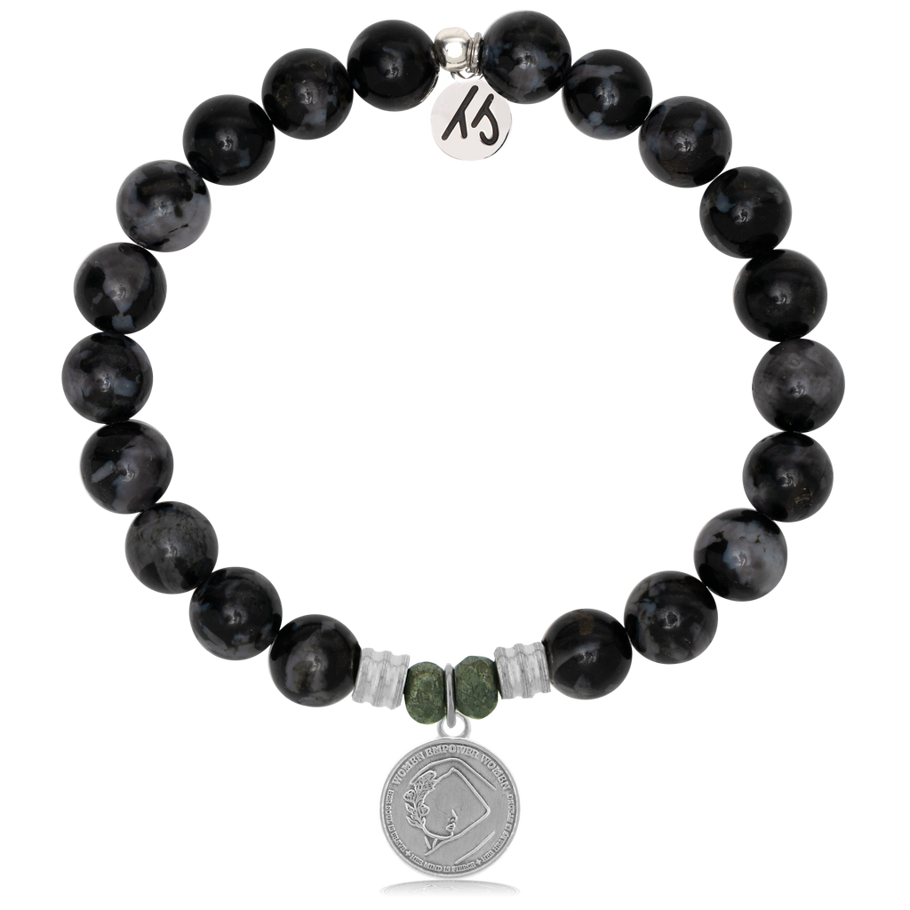 Indigo Gabbro Stone Bracelet with We Are Strong Sterling Silver Charm