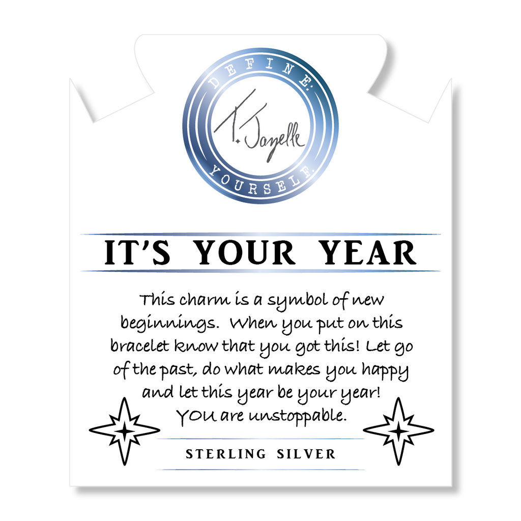 Indigo Gabbro Stone Bracelet with Your Year Sterling Silver Charm