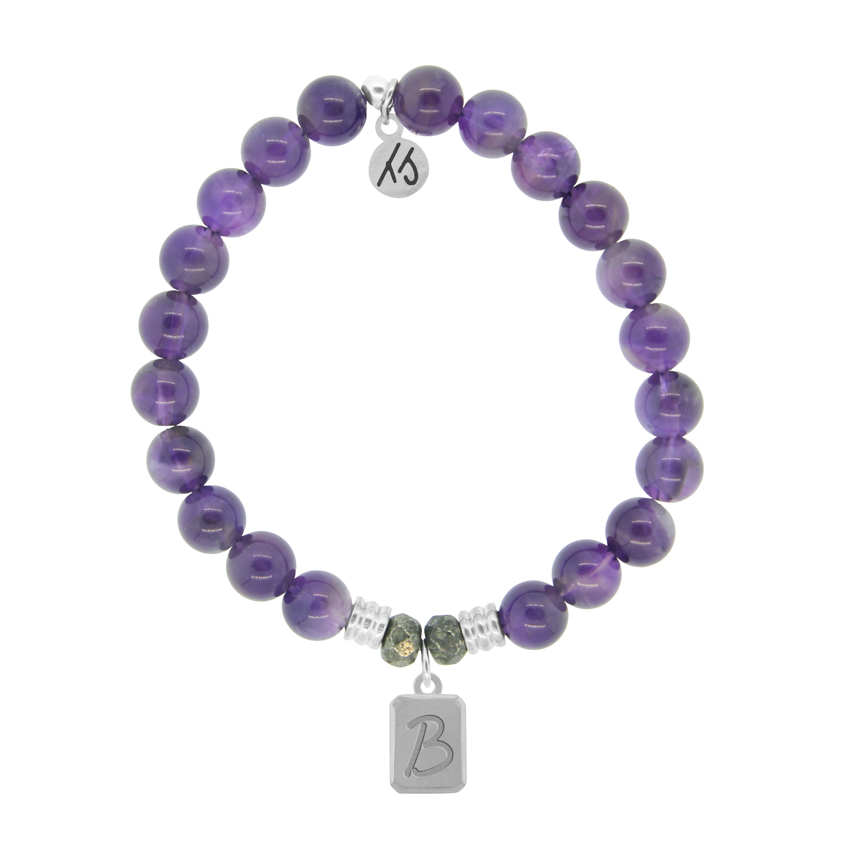 Initially Your's Amethyst Stone Bracelet with Letter B Sterling Silver Charm