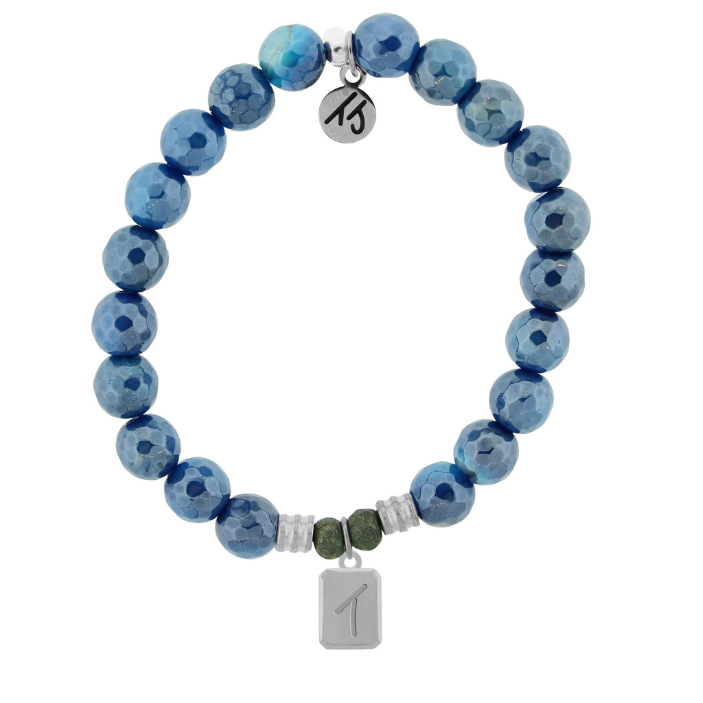 Initially Your's Blue Agate Stone Bracelet with Letter T Sterling Silver Charm
