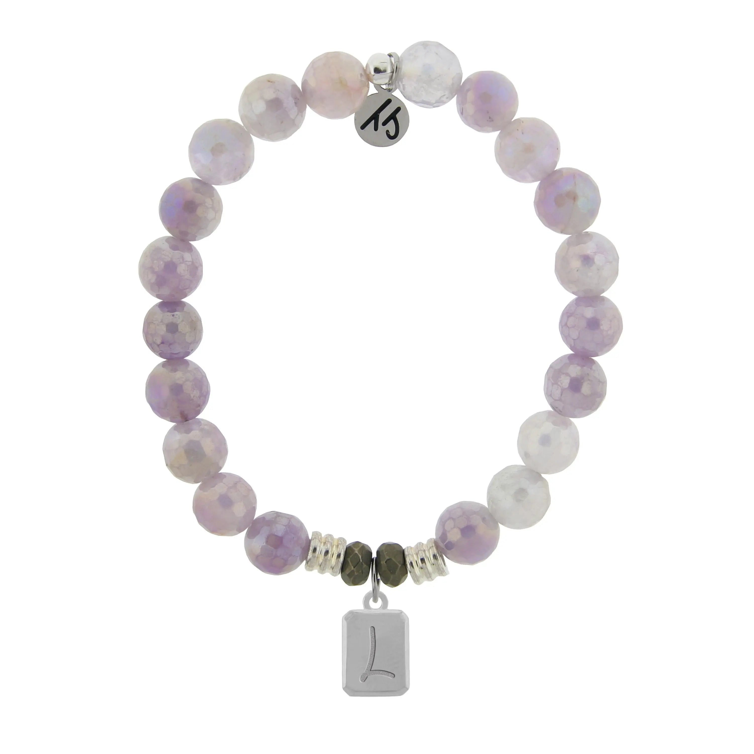 Initially Your's Mauve Jade Stone Bracelet with Letter L Sterling Silver Charm