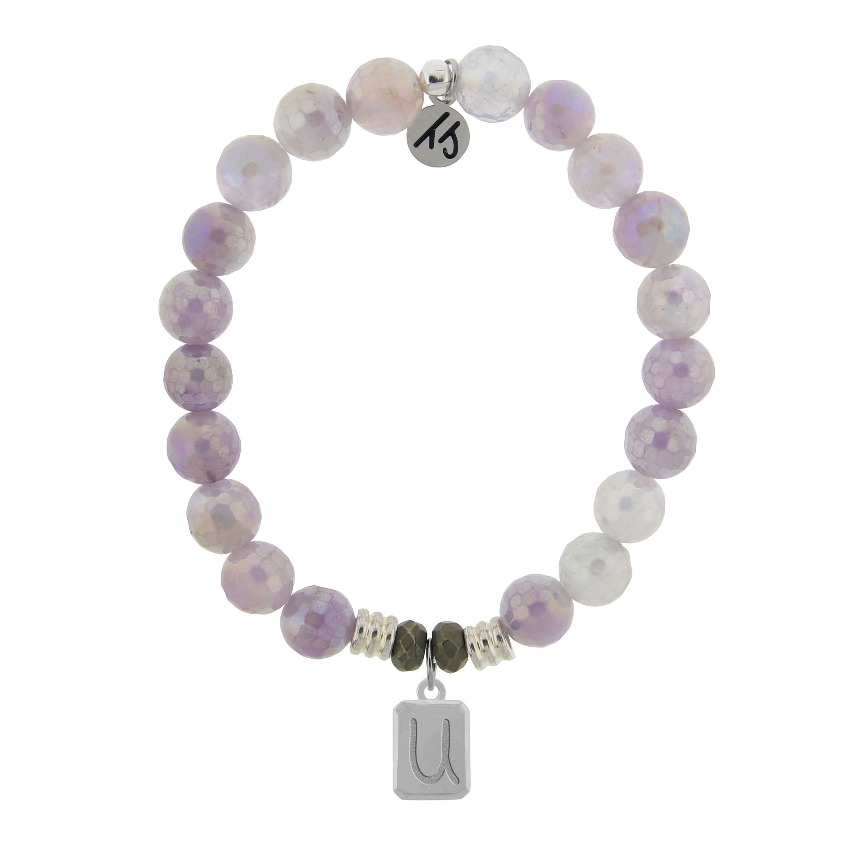 Initially Your's Mauve Jade Stone Bracelet with Letter U Sterling Silver Charm