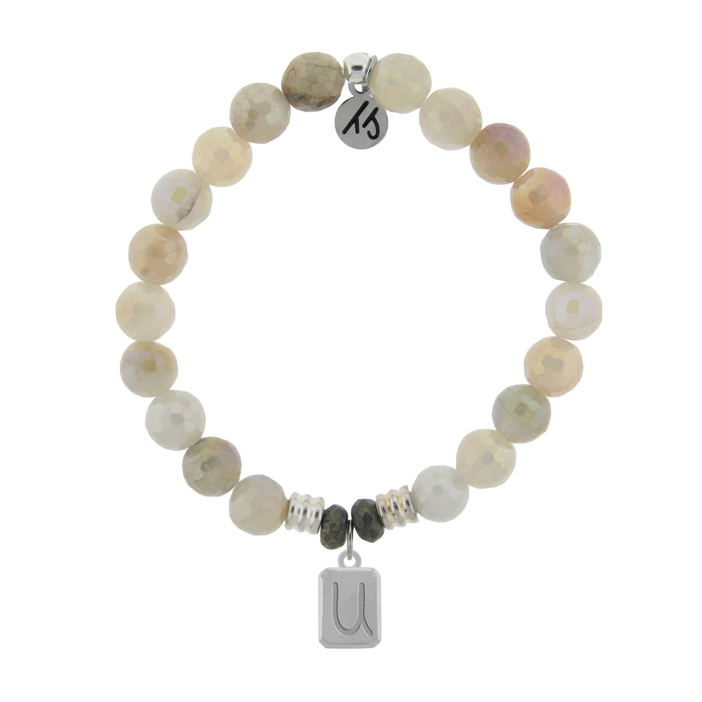 Initially Your's Moonstone Bracelet with Letter U Sterling Silver Charm