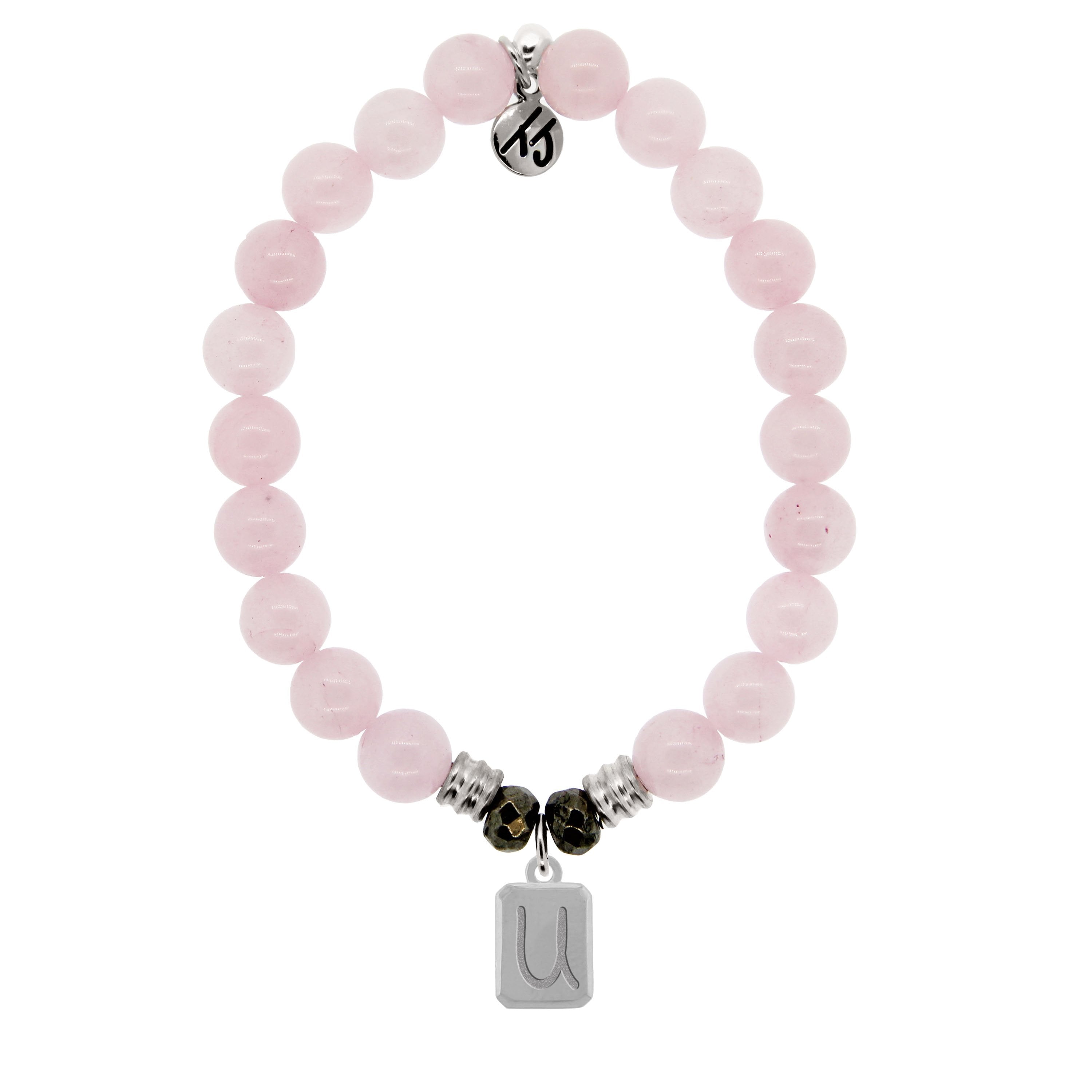 Initially Your's Rose Quartz Bracelet with Letter U Sterling