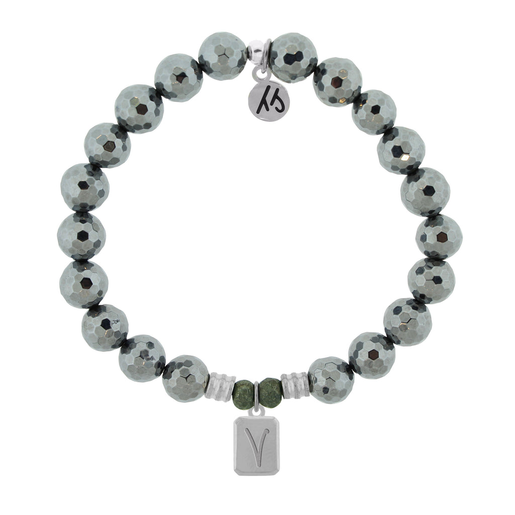 Initially Your's Terahertz Bracelet with Letter V Sterling Silver Charm
