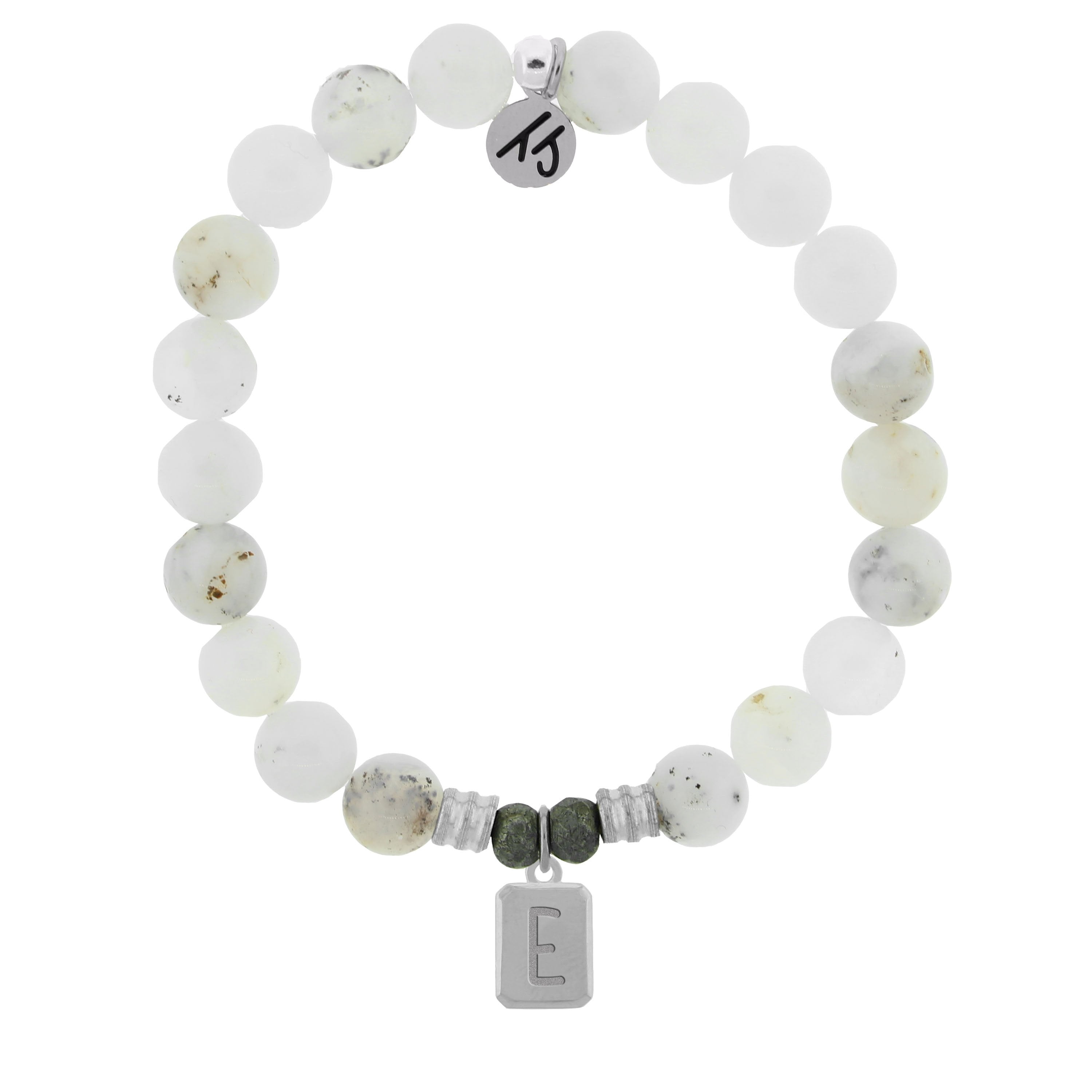 Initially Your's White Chalcedony Bracelet with Letter E Sterling Silver Charm