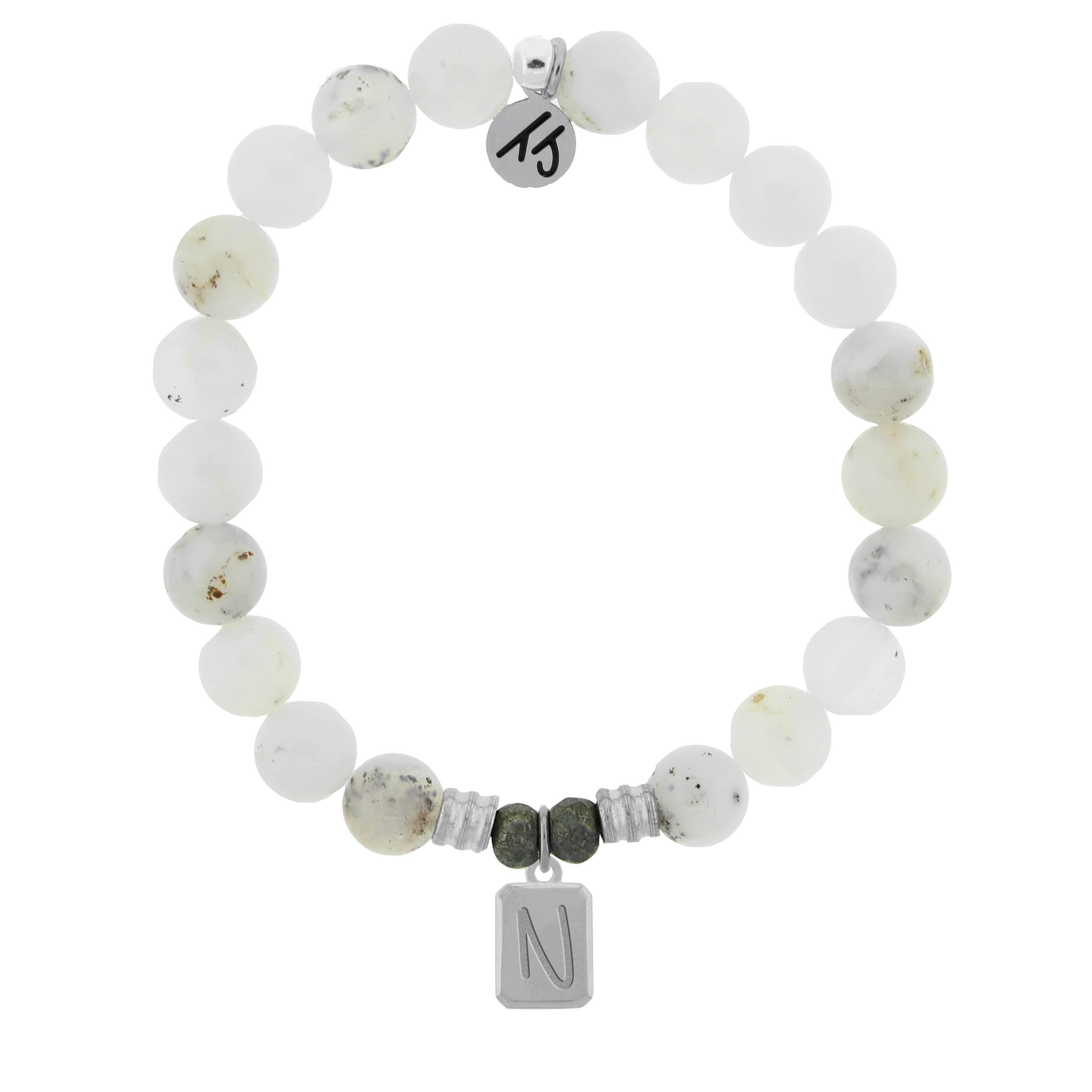Initially Your's White Chalcedony Bracelet with Letter N Sterling Silver Charm