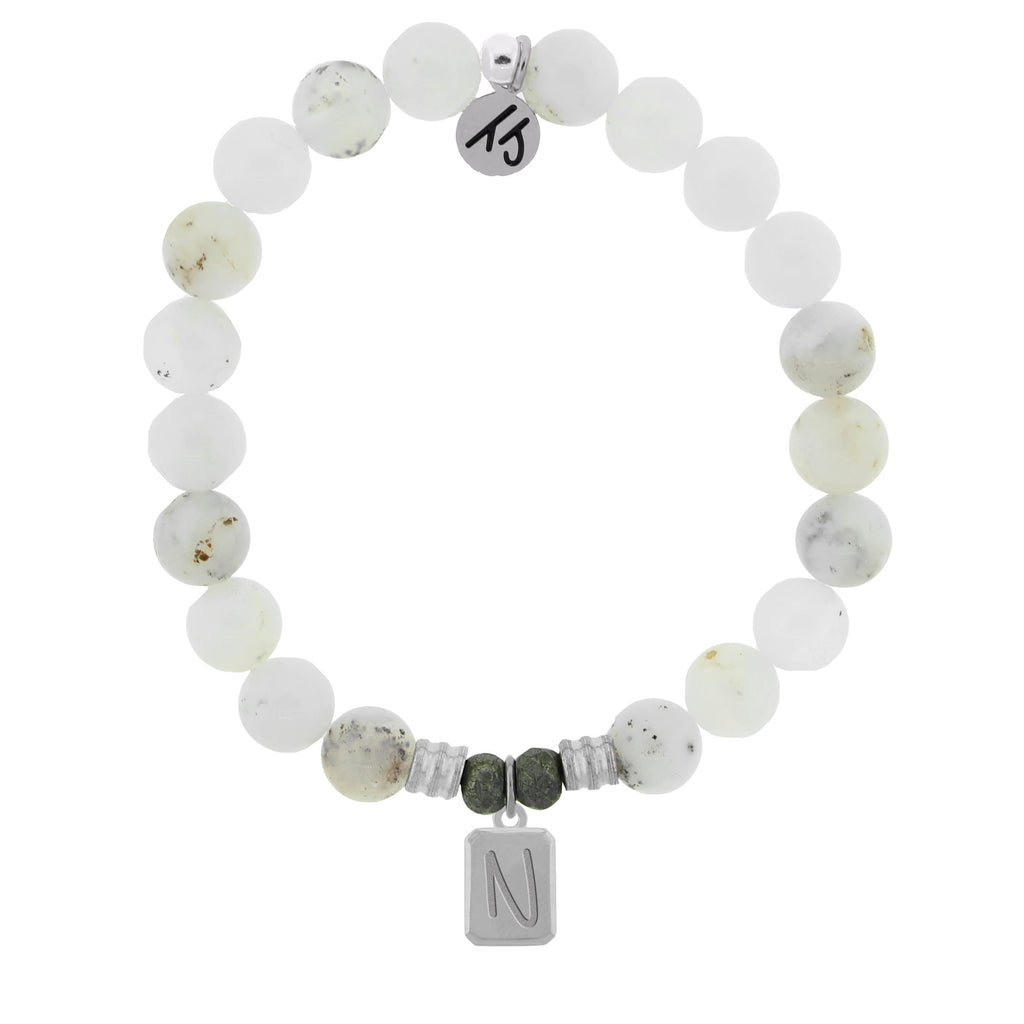 Initially Your's White Chalcedony Bracelet with Letter N Sterling Silver Charm