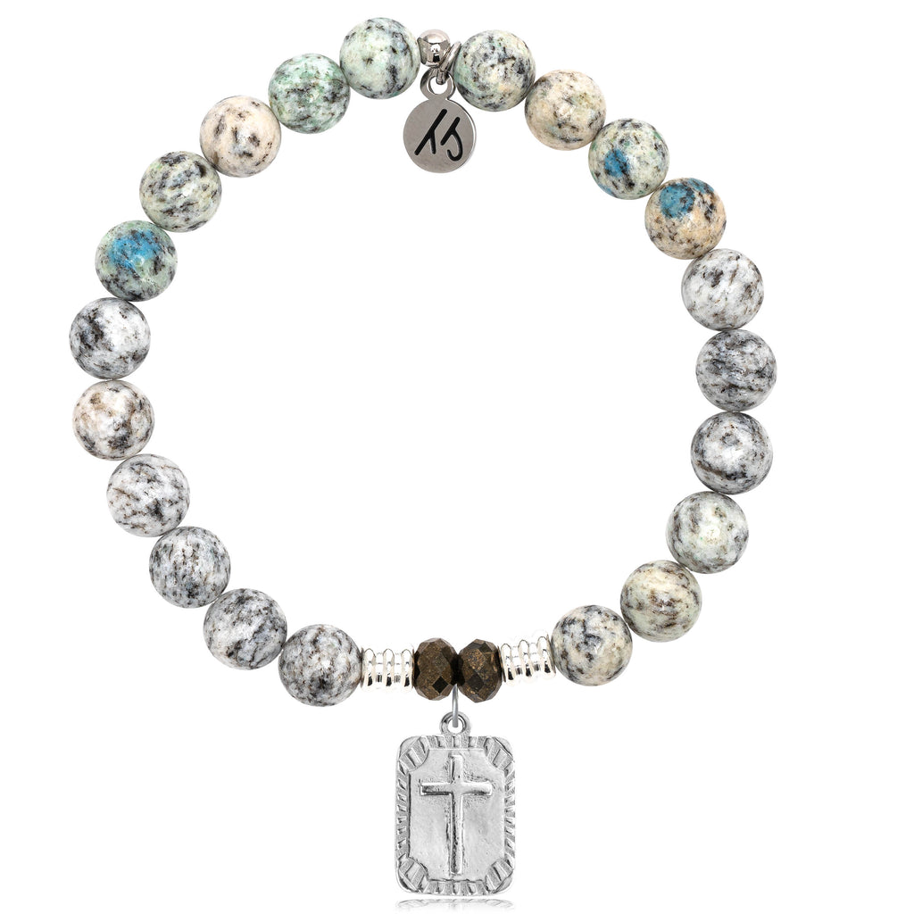 K2 Stone Bracelet with Cross Rectangle Sterling Silver Charm