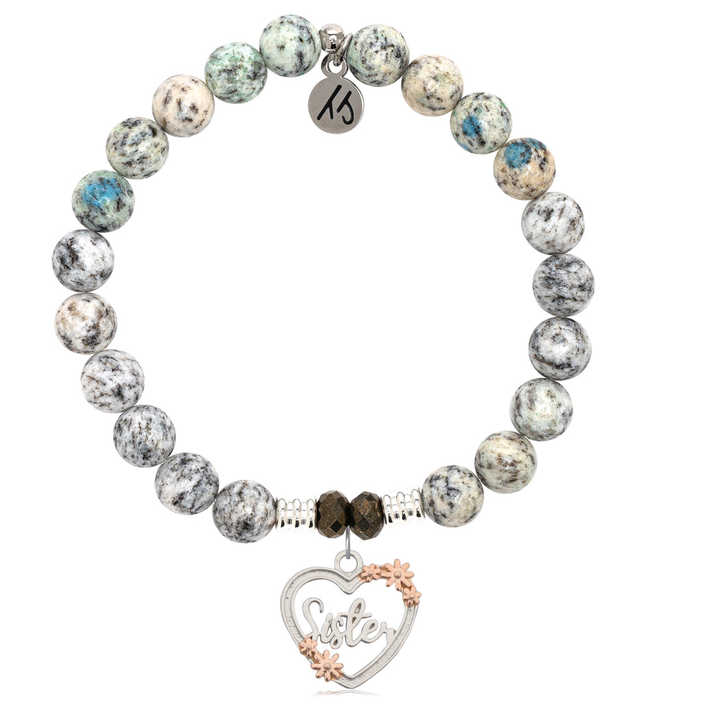 K2 Stone Bracelet with Heart Sister Sterling Silver Charm