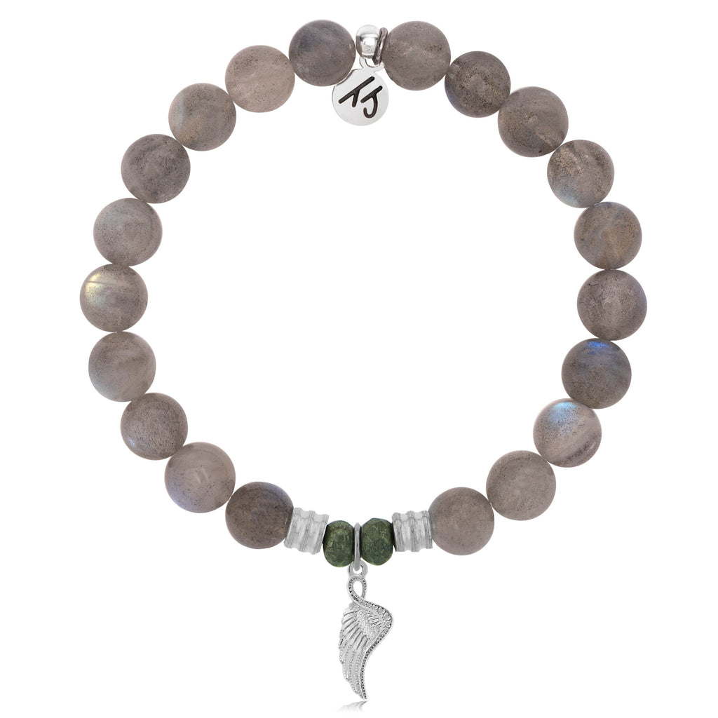 Labradorite Stone Bracelet with Angel Blessings Sterling Silver Charm