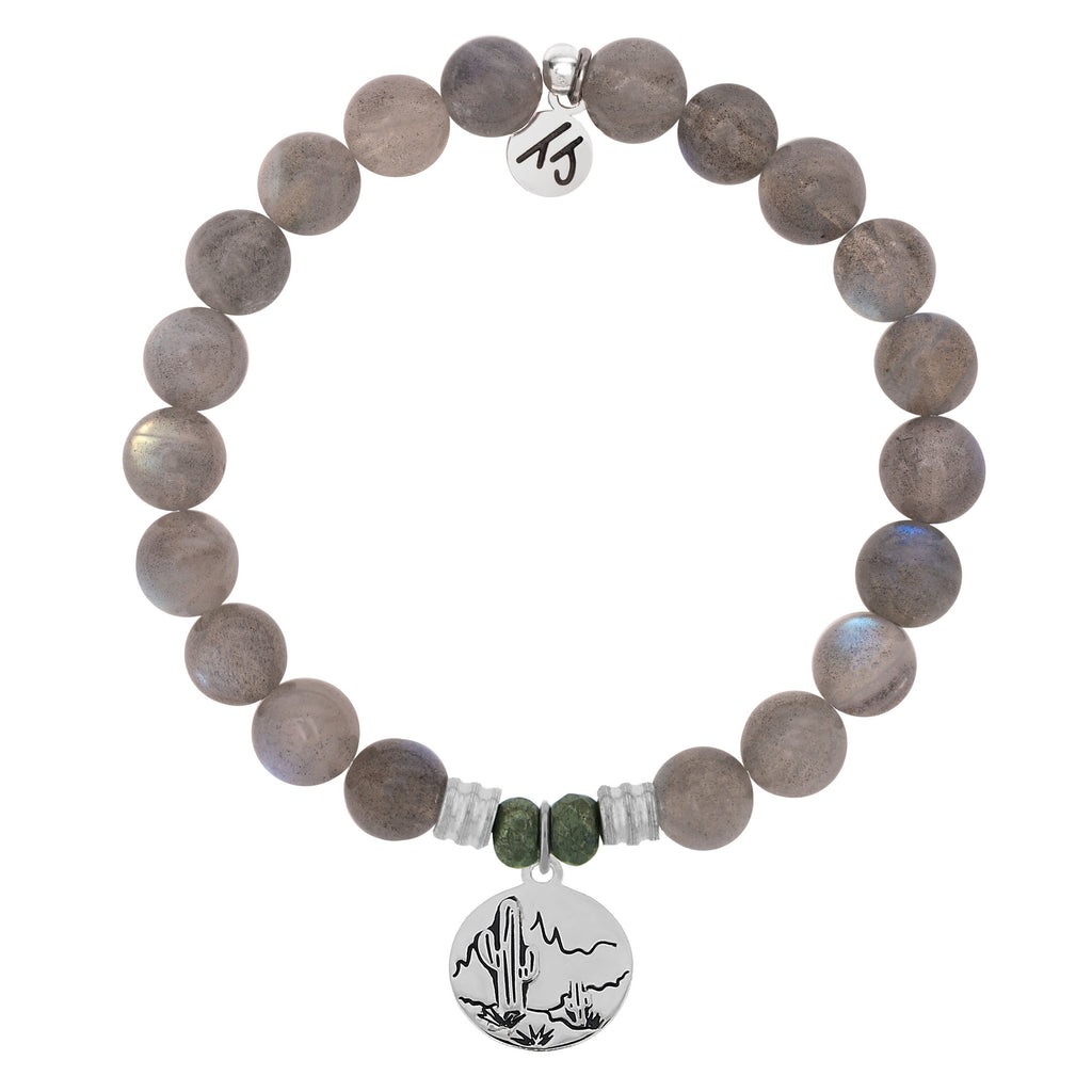 Labradorite Stone Bracelet with Cactus Sterling Silver Charm