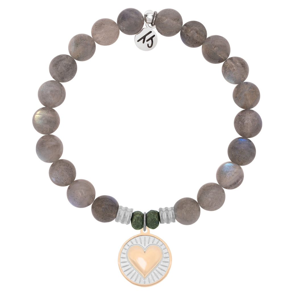 Labradorite Stone Bracelet with Heart of Gold Sterling Silver Charm