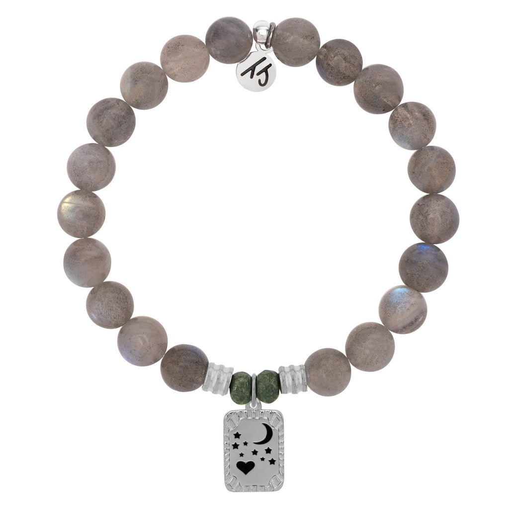 Labradorite Stone Bracelet with Moon and Back Sterling Silver Charm