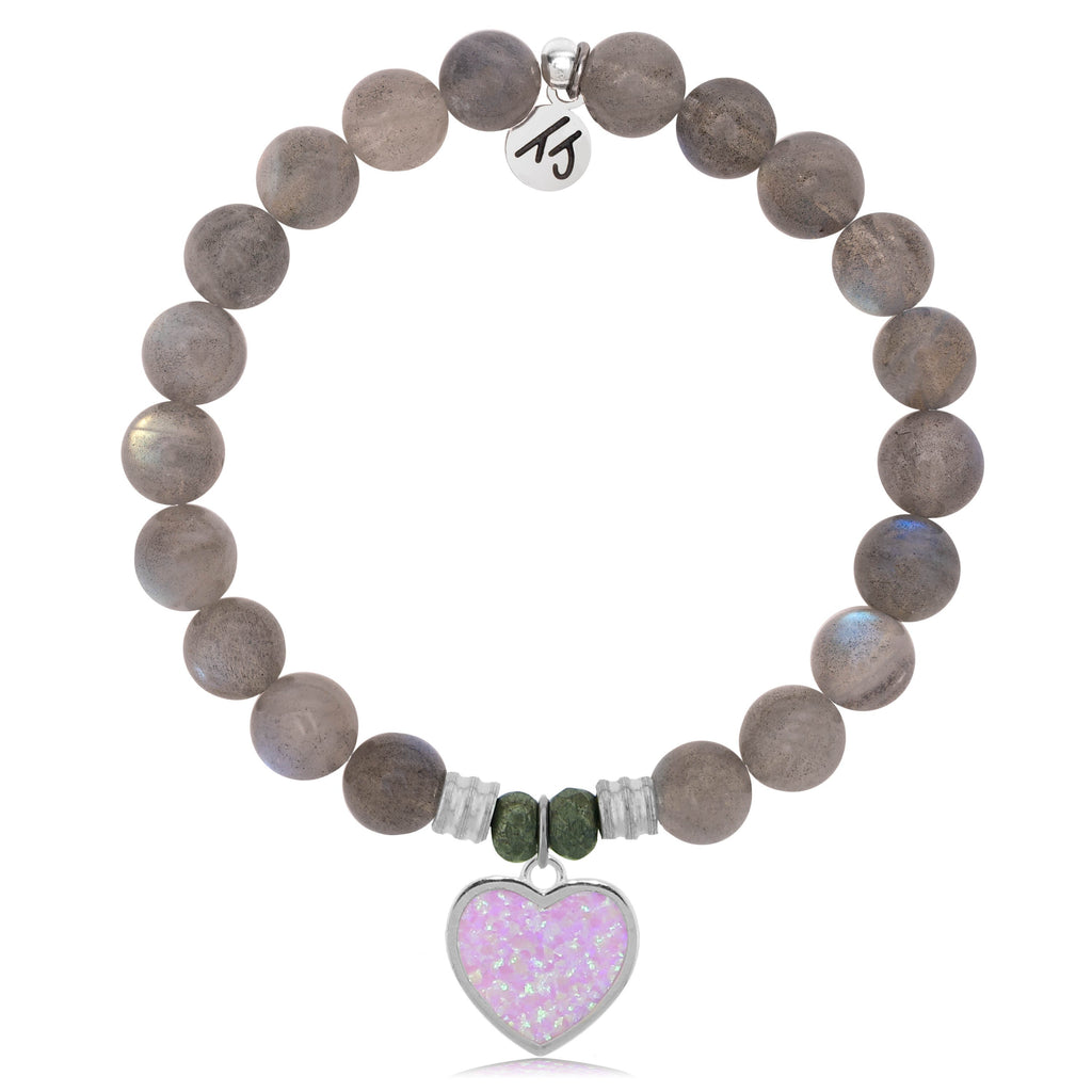 Labradorite Stone Bracelet with Pink Opal Heart Sterling Silver Charm