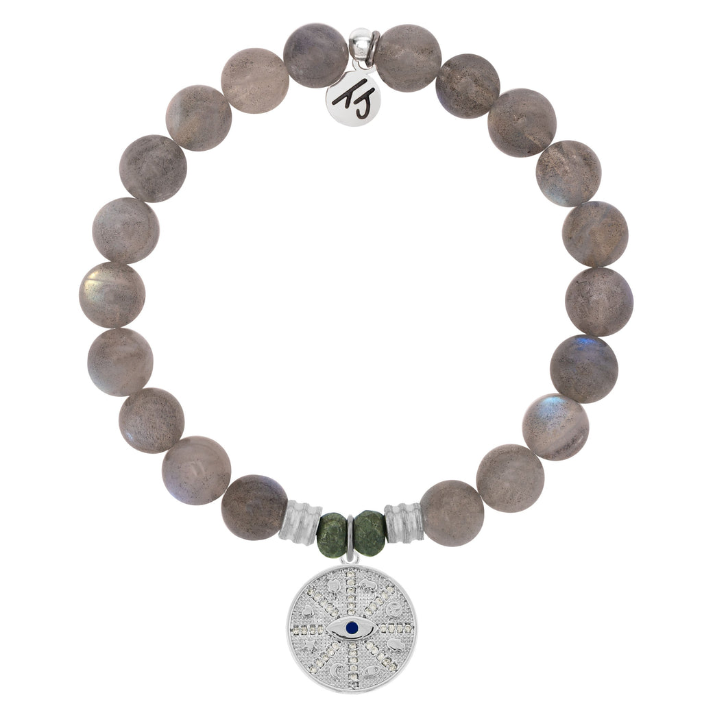 Labradorite Stone Bracelet with Protection Sterling Silver Charm