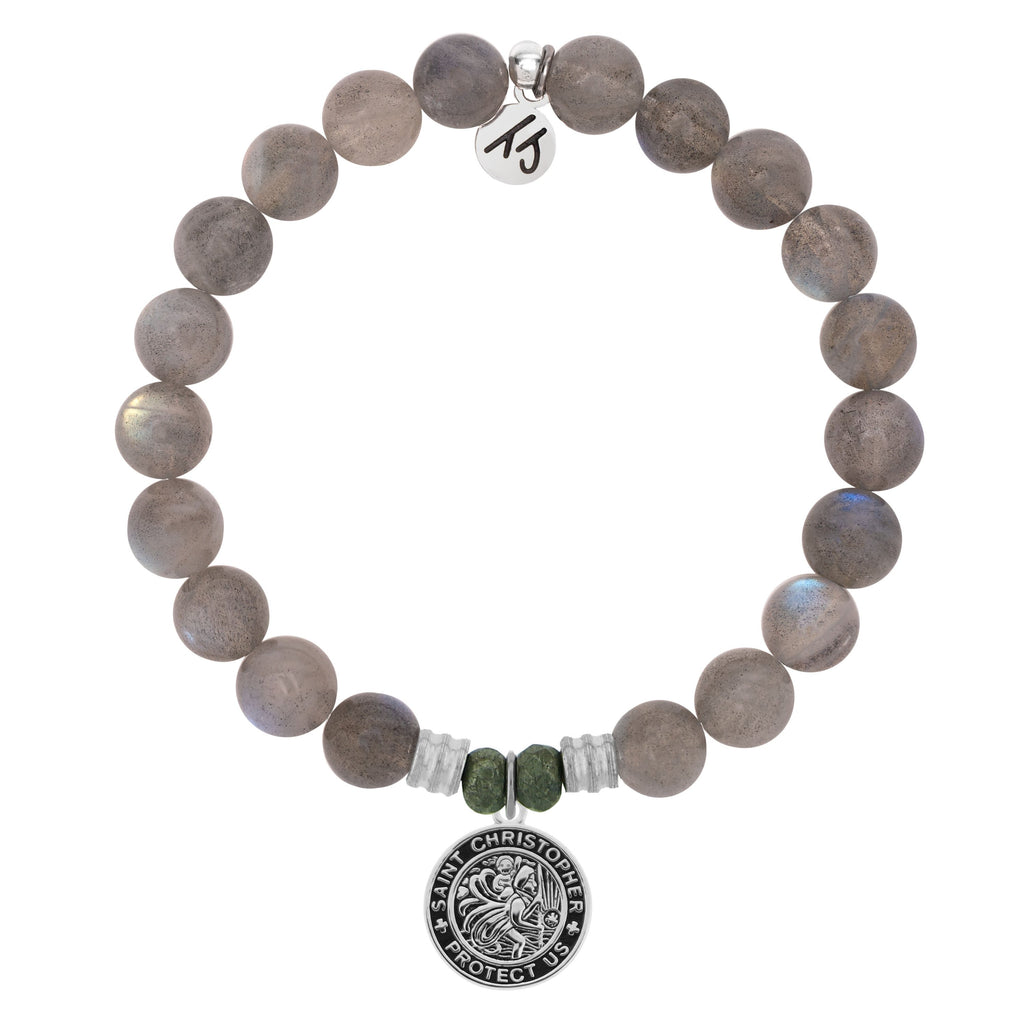 Labradorite Stone Bracelet with Saint Christopher Sterling Silver Charm
