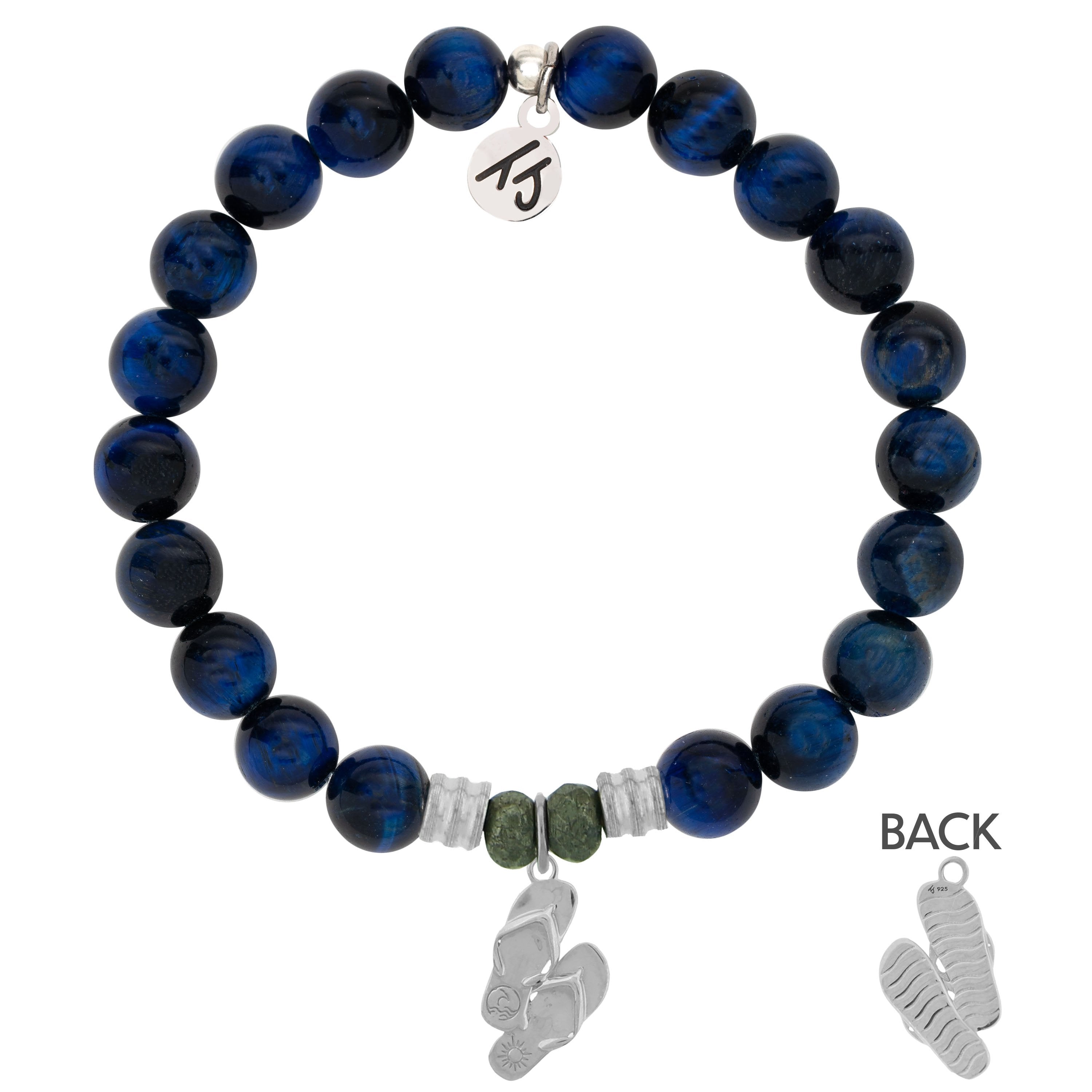Lapis Tiger's Eye Stone Bracelet with Flip Flop Sterling Silver Charm