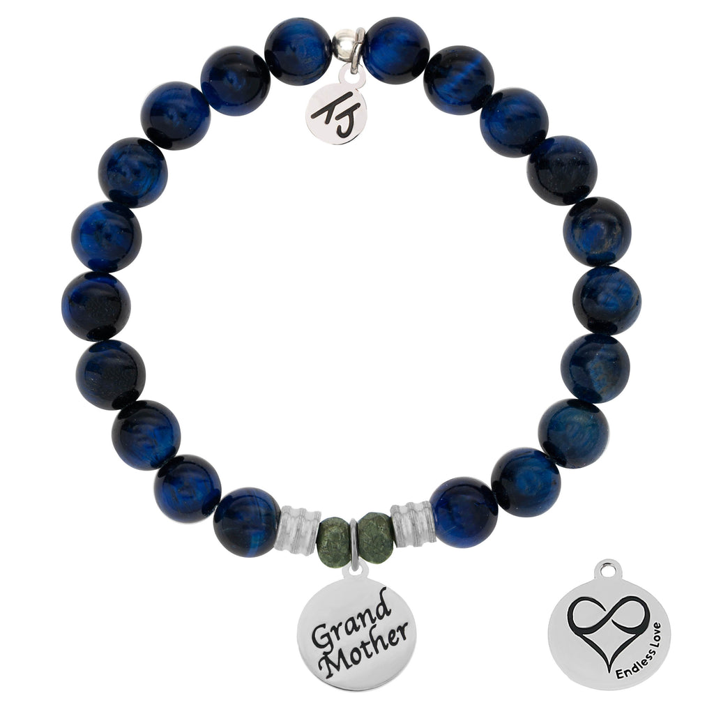 Lapis Tiger's Eye Stone Bracelet with Grandmother Endless Love Sterling Silver Charm