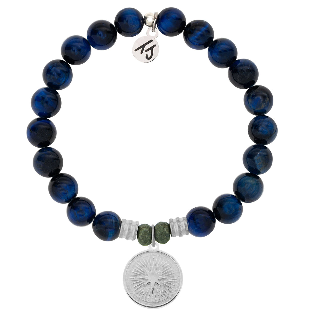 Lapis Tiger's Eye Stone Bracelet with Guidance Sterling Silver Charm