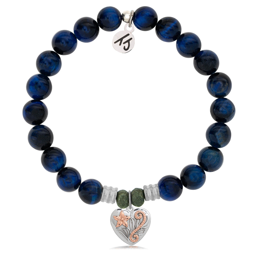 Lapis Tiger's Eye Stone Bracelet with Renewal Heart Sterling Silver Charm