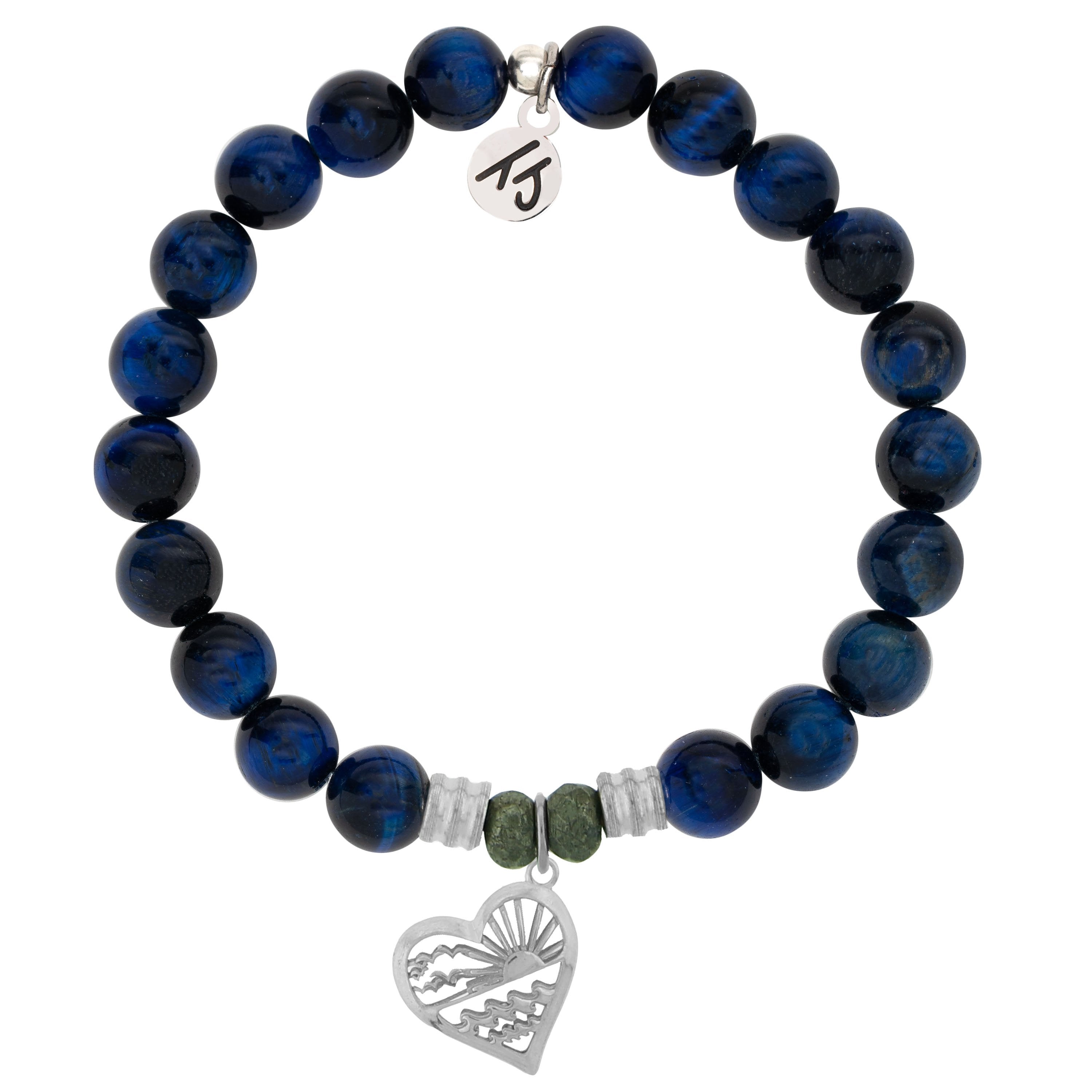 Lapis Tiger's Eye Stone Bracelet with Seas the Day Sterling Silver Charm