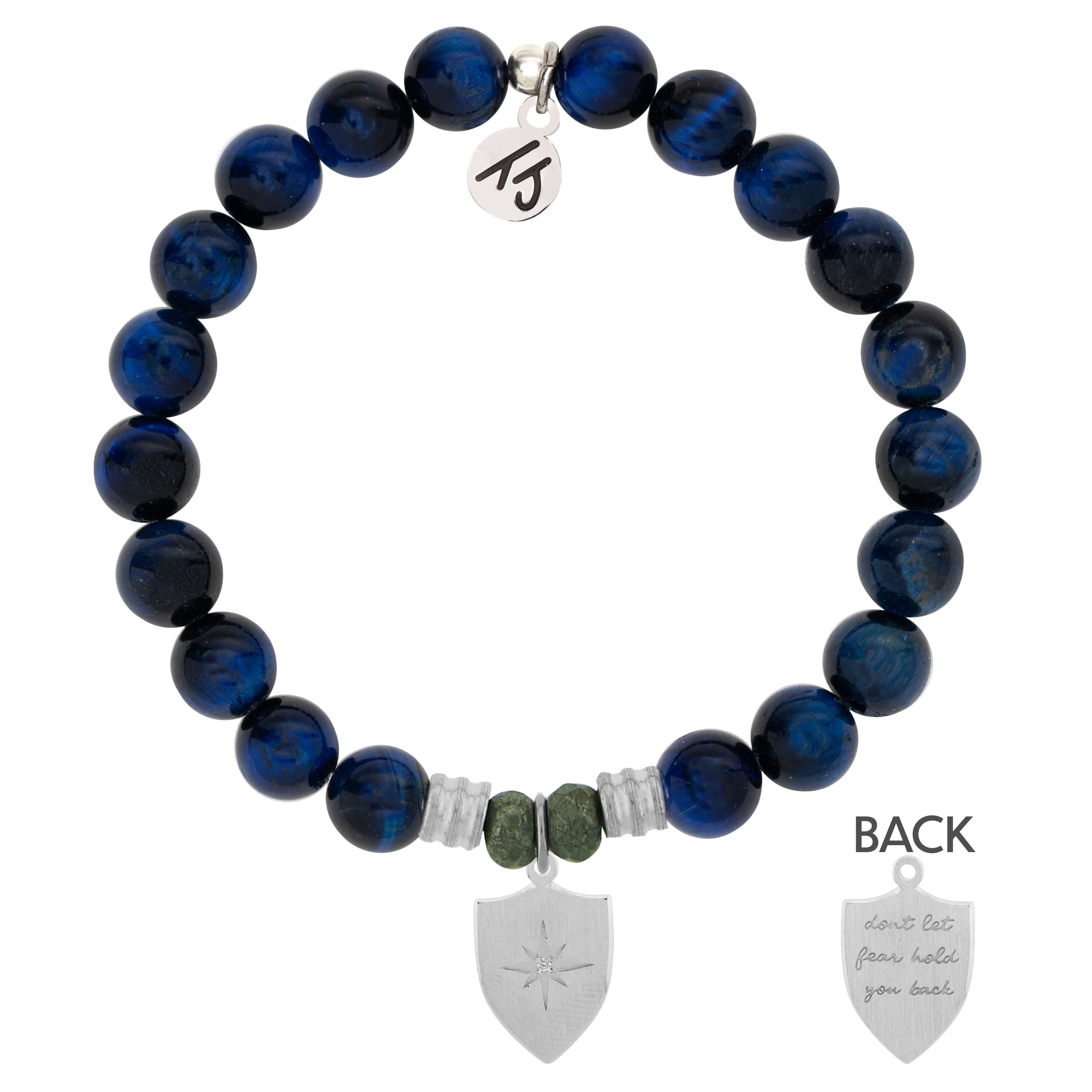 Lapis Tiger's Eye Stone Bracelet with Shield Sterling Silver Charm