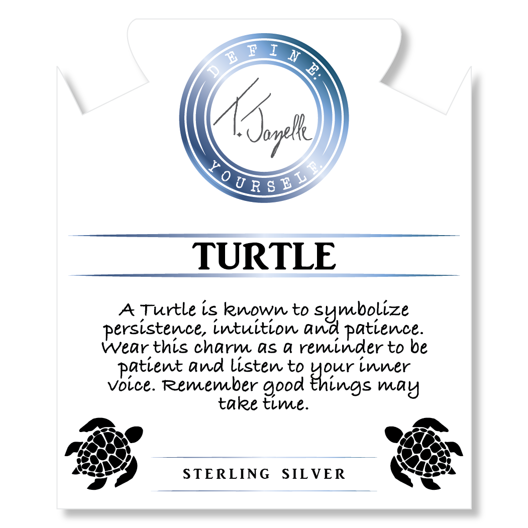 Lapis Tiger's Eye Stone Bracelet with Turtle Sterling Silver Charm