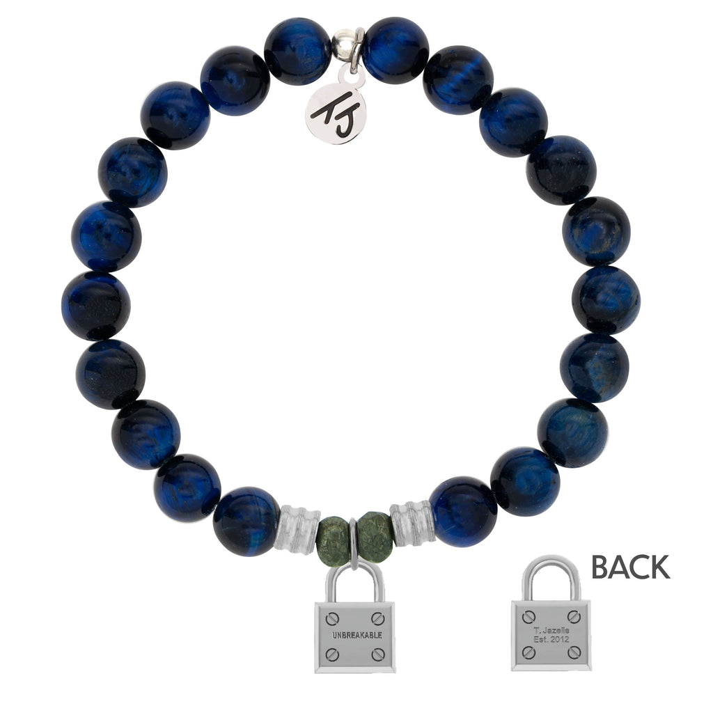 Lapis Tiger's Eye Stone Bracelet with Unbreakable Sterling Silver Charm