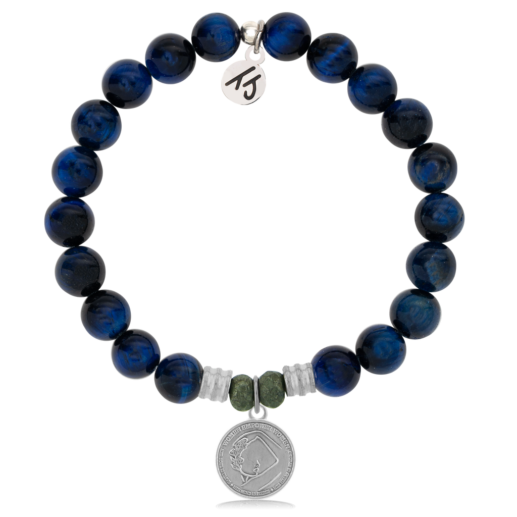 Lapis Tiger's Eye Stone Bracelet with We Are Strong Sterling Silver Charm