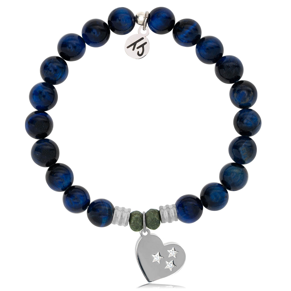 Lapis Tigers Eye Stone Bracelet with Wishing Heart Sterling Silver Charm