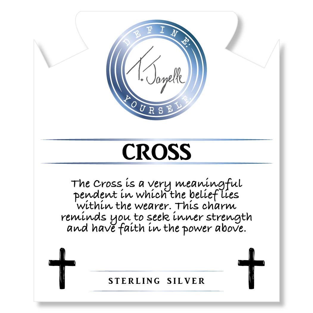 Larimar Stone Bracelet with Cross Sterling Silver Charm
